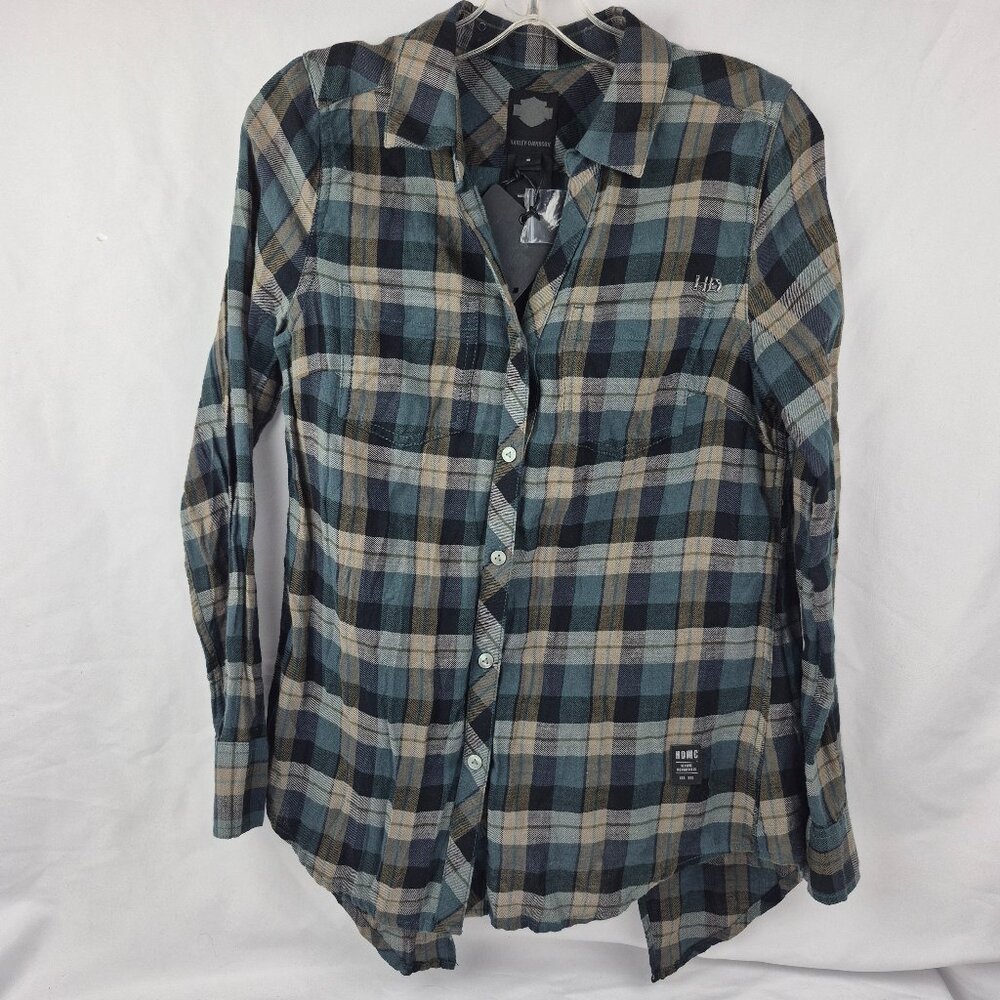 Harley-Davidson Split Back Wrinkled Plaid Flannel Shirt Size Small